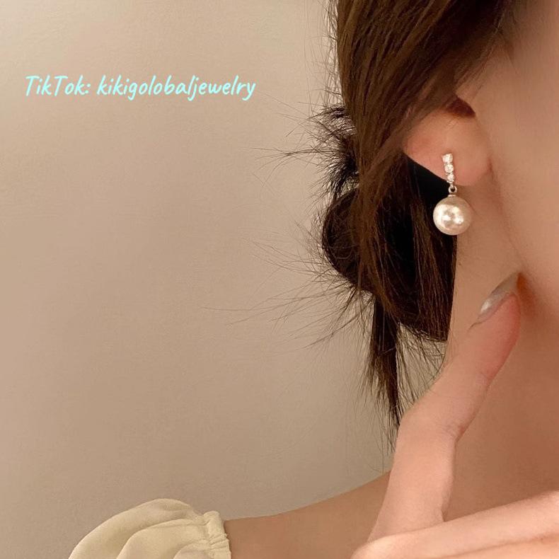 S925 sterling silver pearl diamond earrings