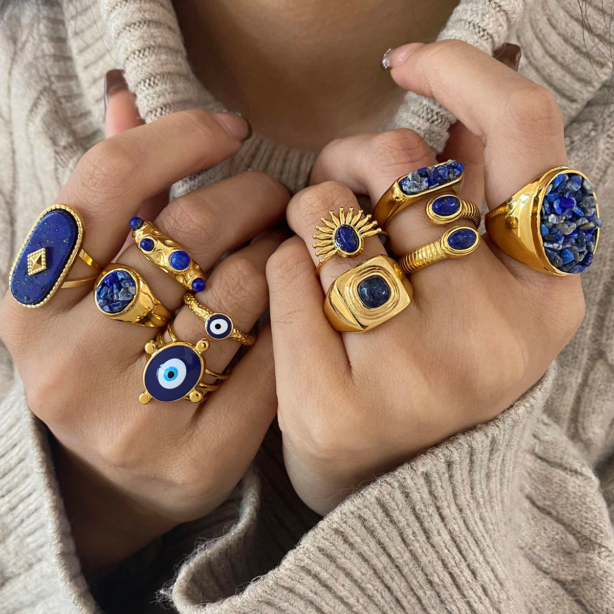 Stainless Steel Natural Stone Ring
