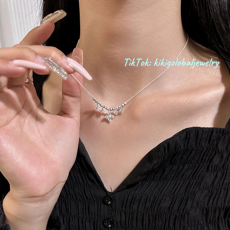 S925 sterling silver zircon tassel necklace