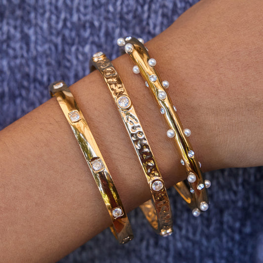 18k gold stainless steel round bracelet with diamonds