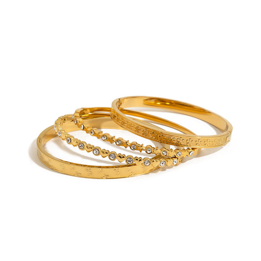 18K gold stainless steel zircon heart bracelet