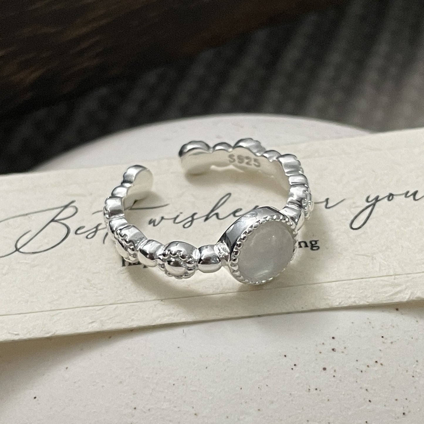 S925 sterling silver white jade ring