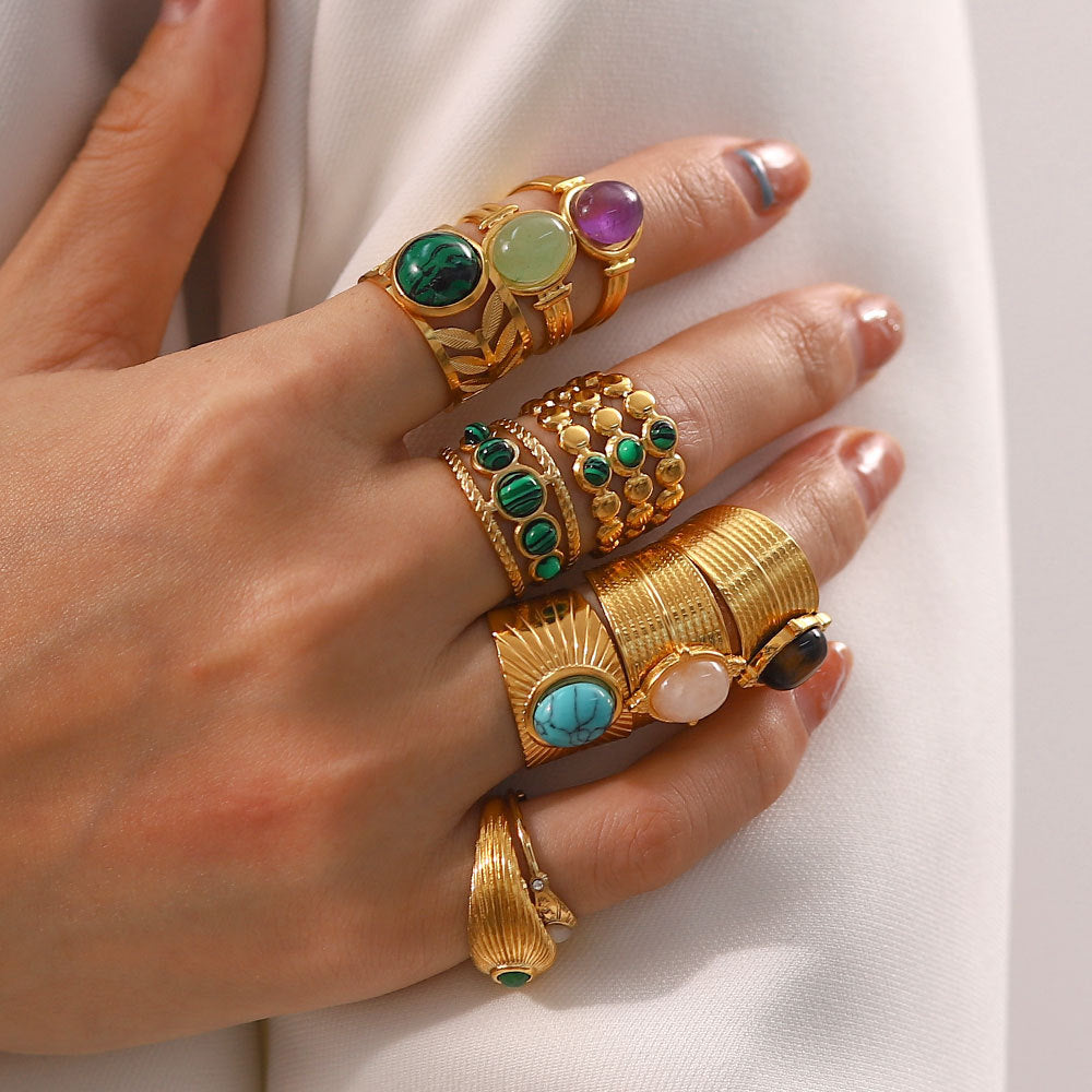 18k gold stainless steel gemstone ring