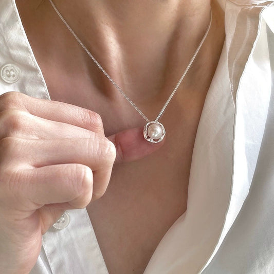 925 sterling silver hollow pearl necklace
