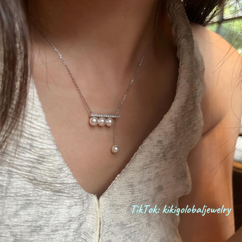 S925 silver natural four-bead pearl necklace