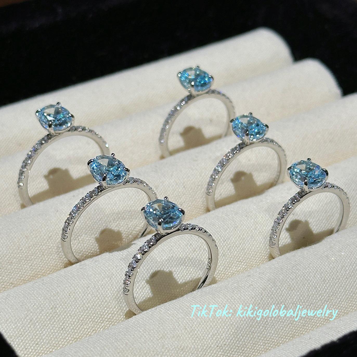 s925 sterling silver sea blue high carbon diamond zircon ring