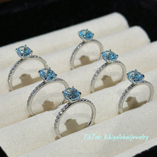 s925 sterling silver sea blue high carbon diamond zircon ring