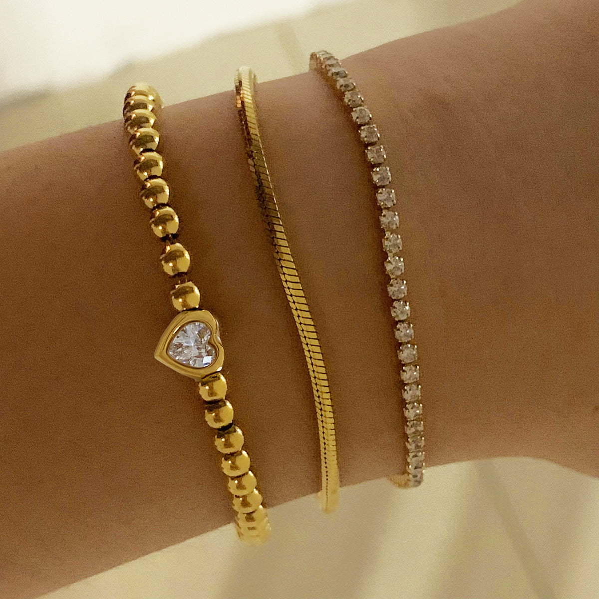 Stainless Steel Stacking Beaded Heart Bracelet