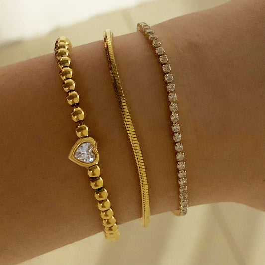 Stainless Steel Stacking Beaded Heart Bracelet