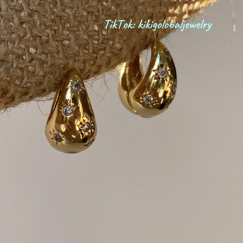 Irregular eight-pointed star zircon earrings