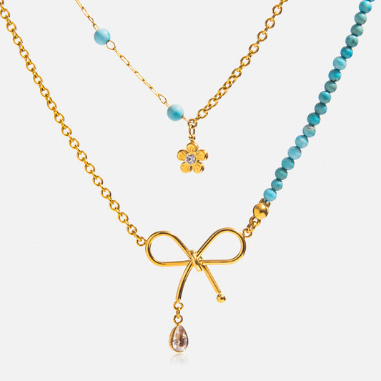 18K gold and stainless steel small blue turquoise pendant necklace
