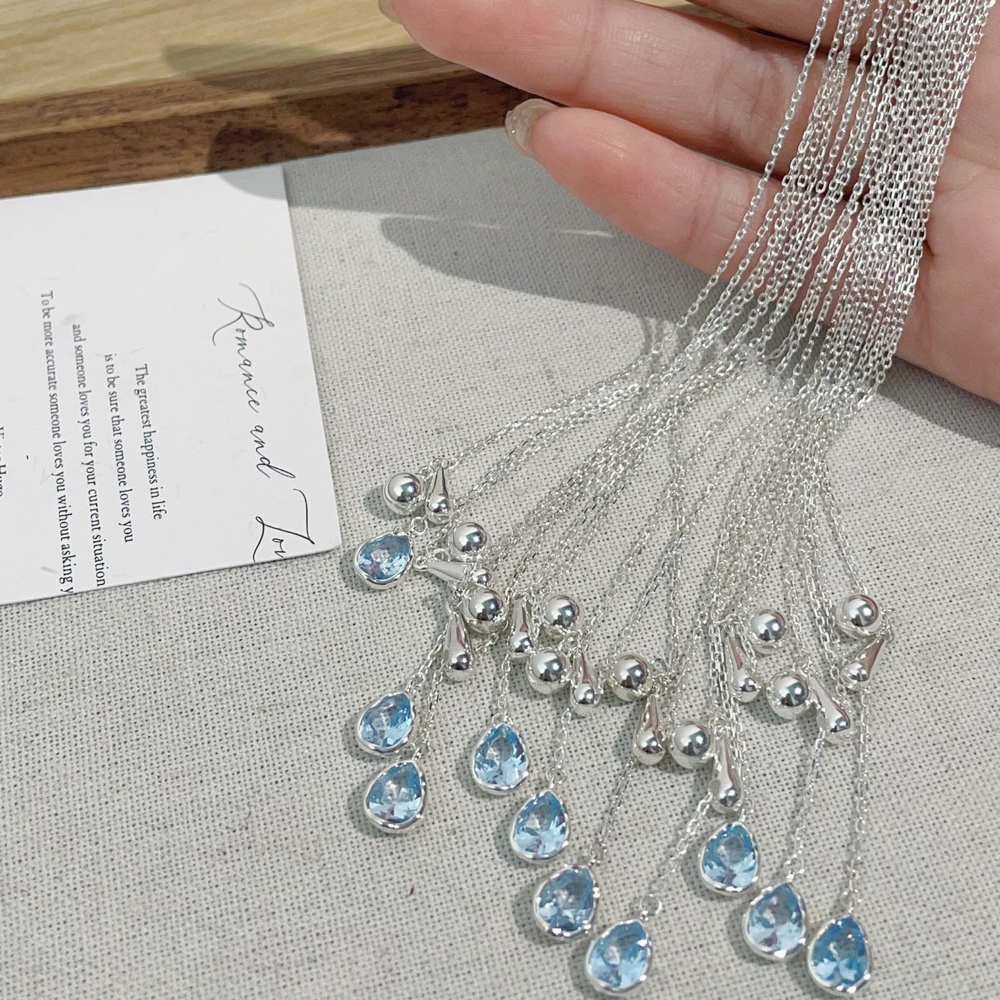 S925 silver blue teardrop necklace