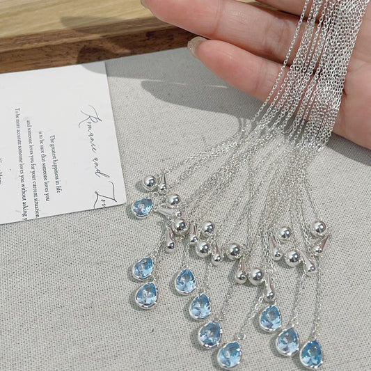 S925 silver blue teardrop necklace