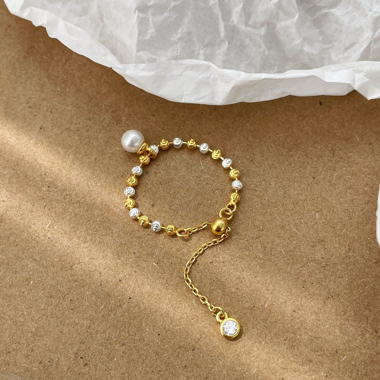 S925 silver pearl pull-out ring
