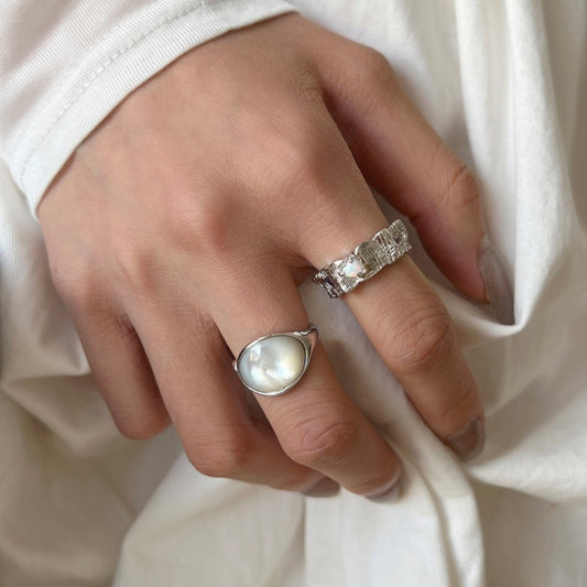S925 oval shell stone ring