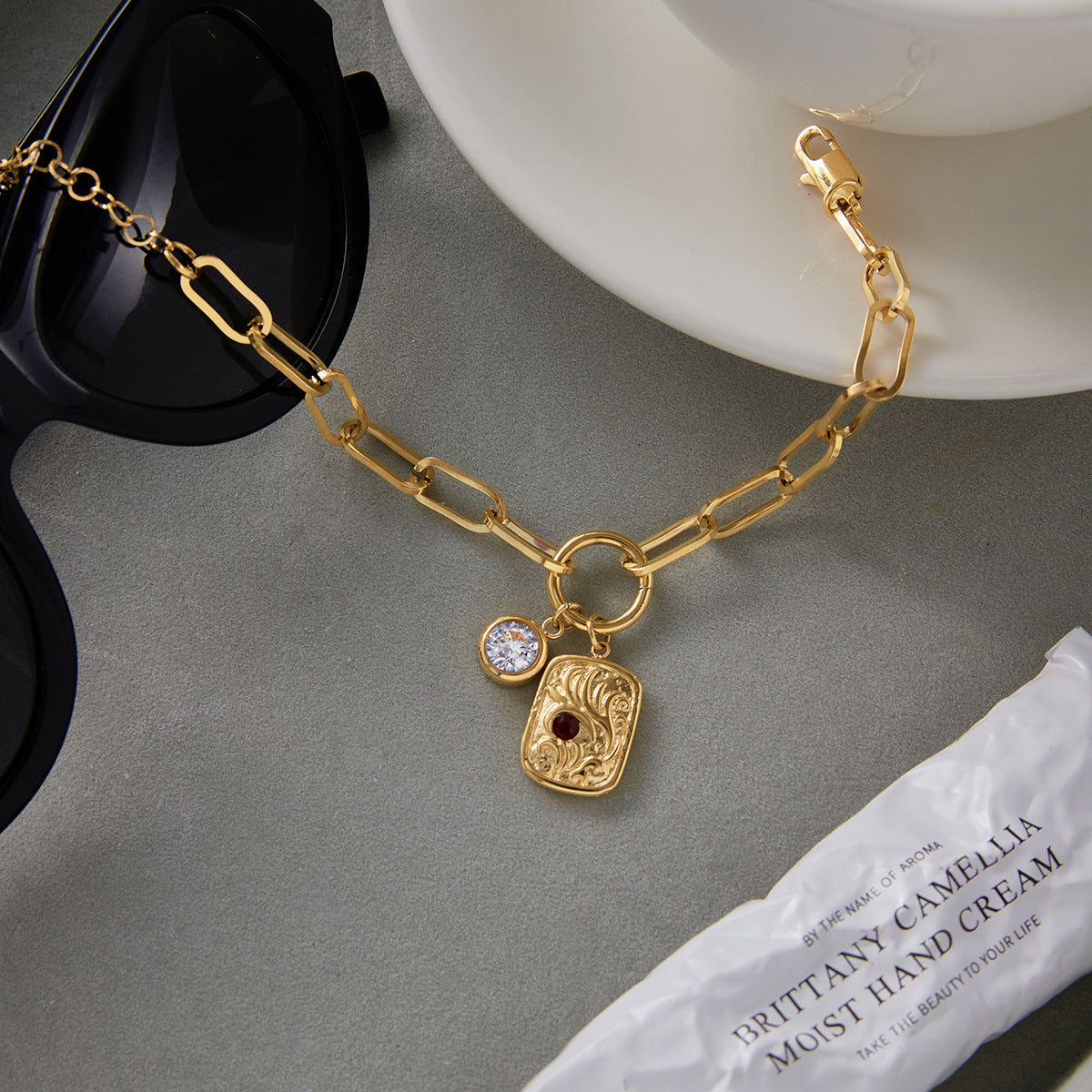 18K gold stainless steel white zircon bracelet