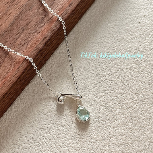 s925 sterling silver blue teardrop gemstone necklace