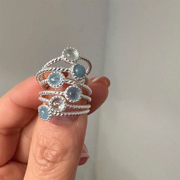 s925 sterling silver natural aquamarine ring