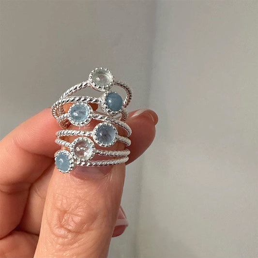 s925 sterling silver natural aquamarine ring