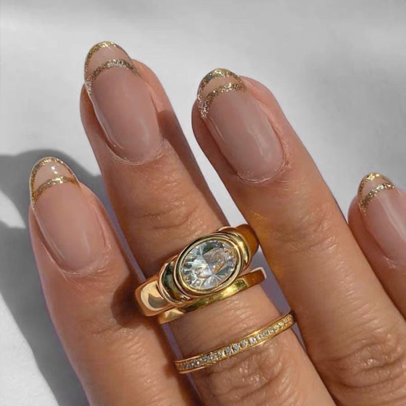 Colorful stainless steel ring with zircon