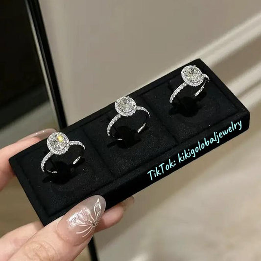 S925 sterling silver 7*9 white diamond oval ring