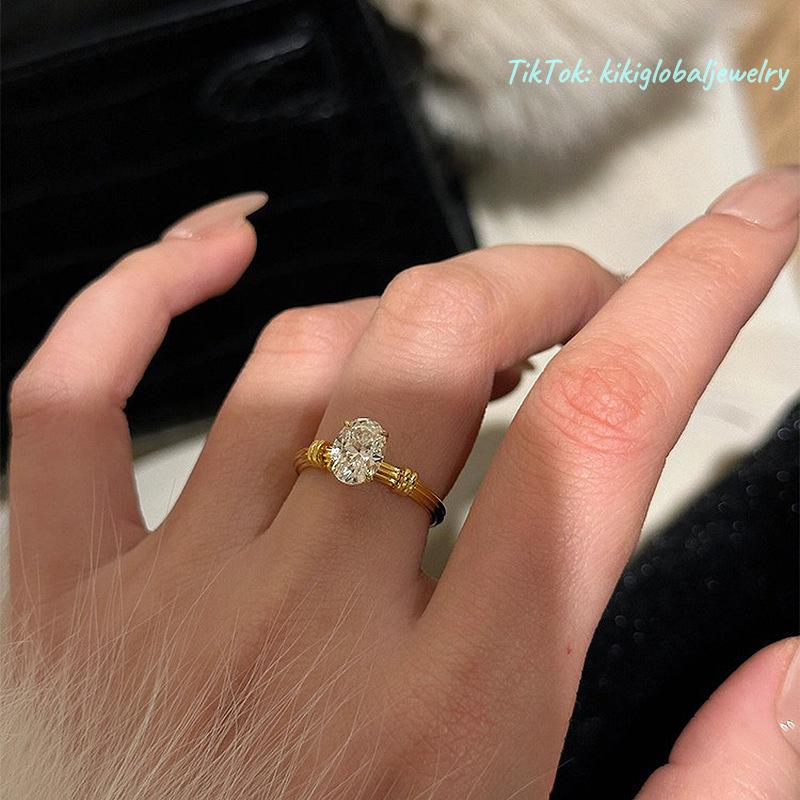 S925 sterling silver oval 6*8mm single diamond ring