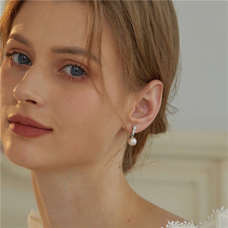 S925 sterling silver pearl diamond earrings