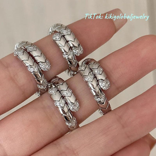 S925 silver snake spring diamond ring