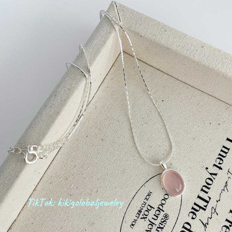 S925 sterling silver pink natural stone necklace