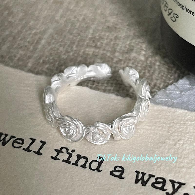 925 sterling silver matte vintage rose ring