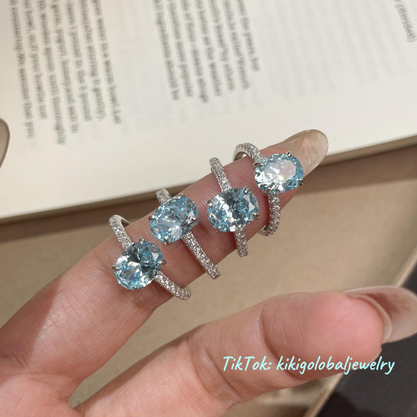 s925 sterling silver sea blue high carbon diamond zircon ring