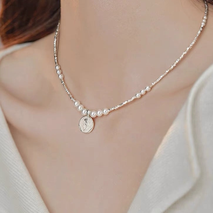 S925 Rose Clavicle Pearl Necklace