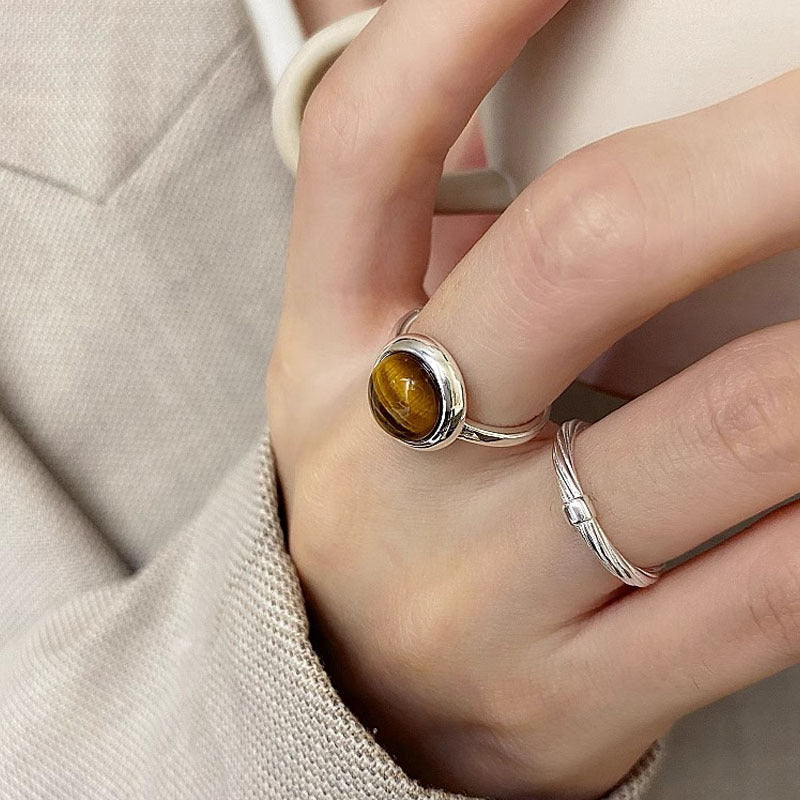 S925 sterling silver round amber ring