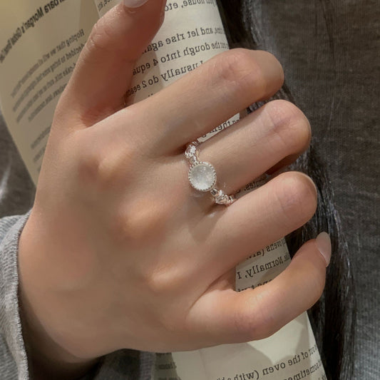 S925 sterling silver white jade ring