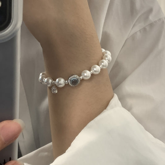 S925 sterling silver aquamarine pearl bracelet