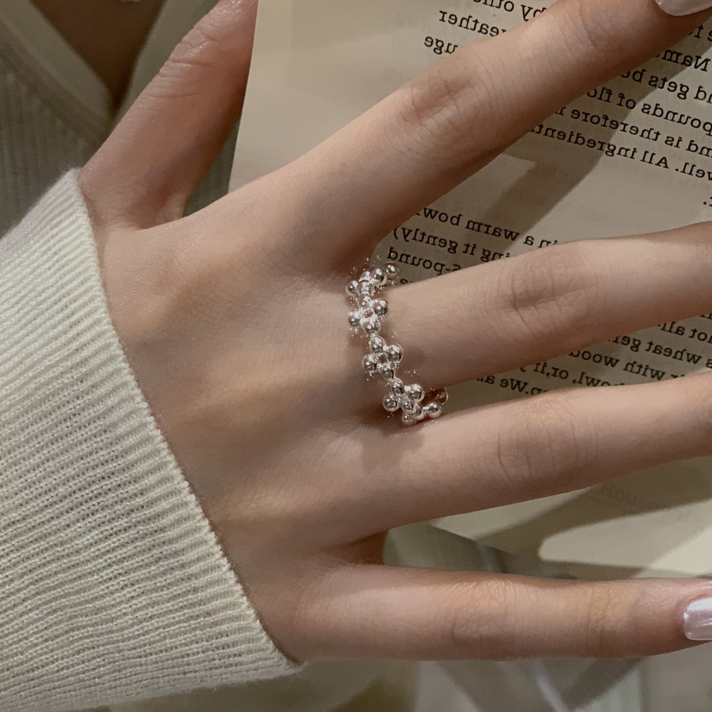 S925 sterling silver round bead ring