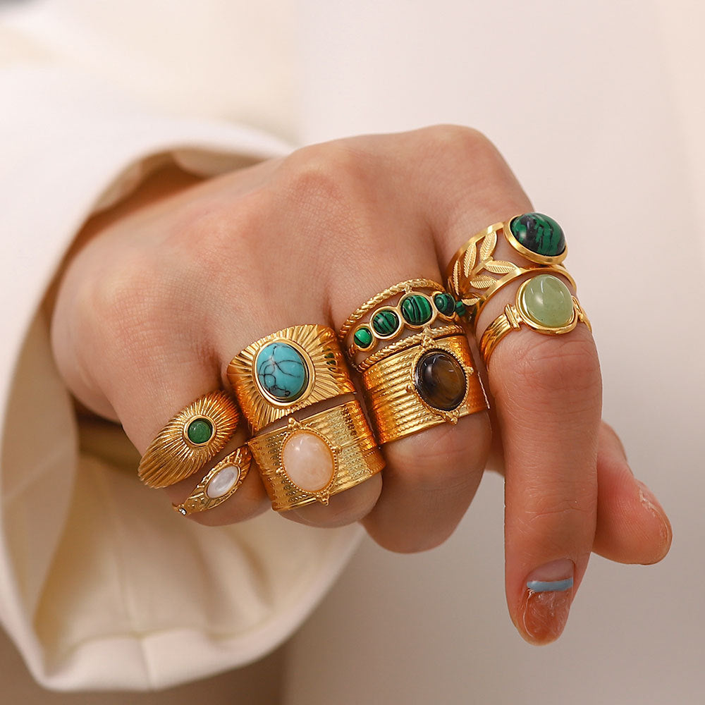 18k gold stainless steel gemstone ring
