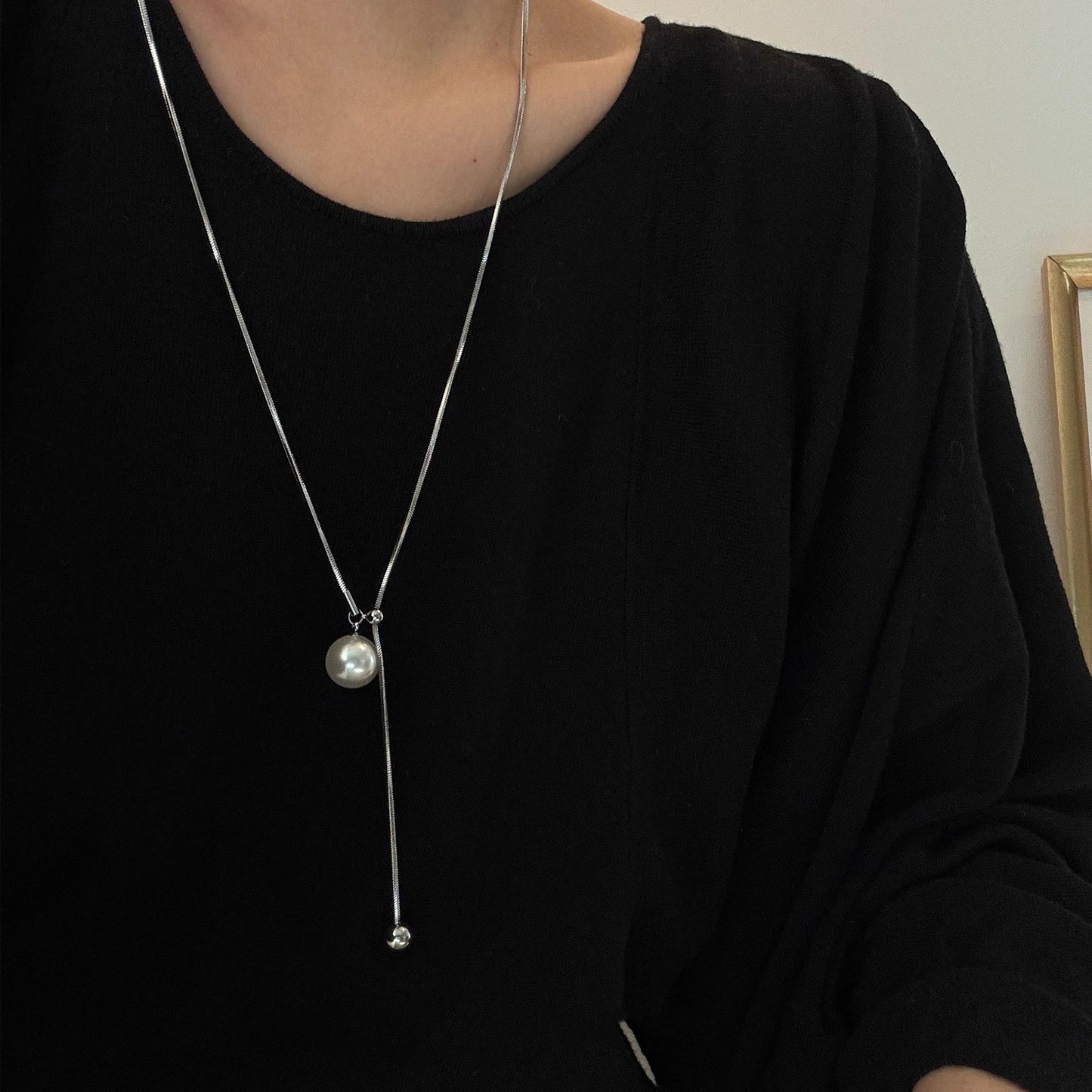Pearl long pull-out necklace (sweater chain)