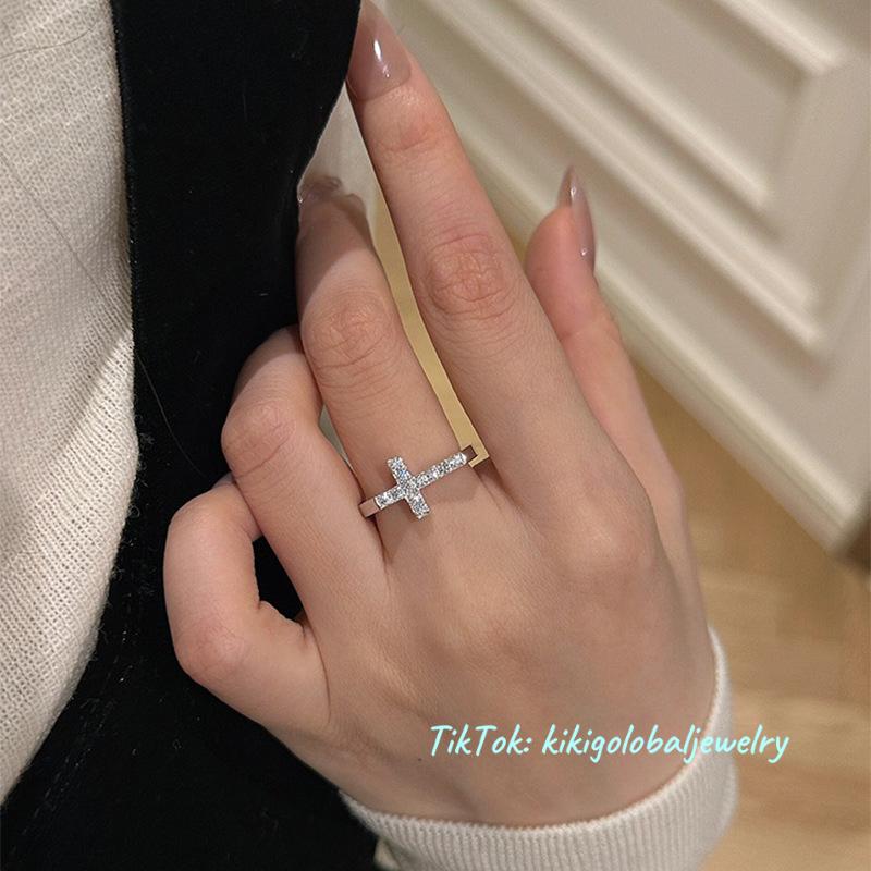 925 silver cross ring with diamonds