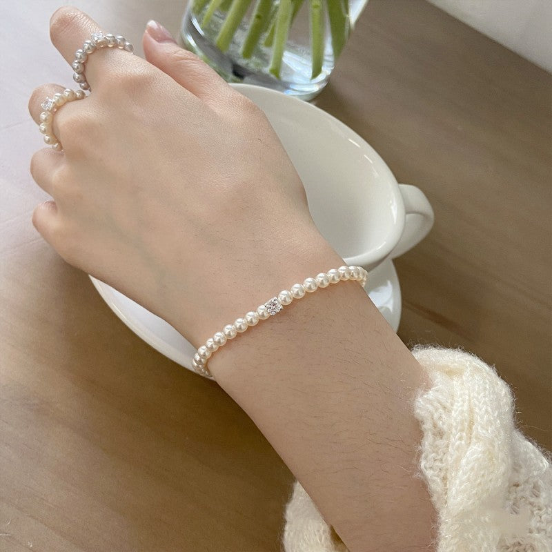 S925 Silver Square Diamond Pearl Bracelet