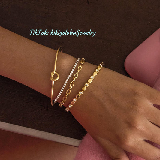 18K gold stainless steel knot heart open bracelet