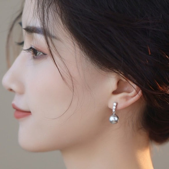 S925 sterling silver pearl diamond earrings