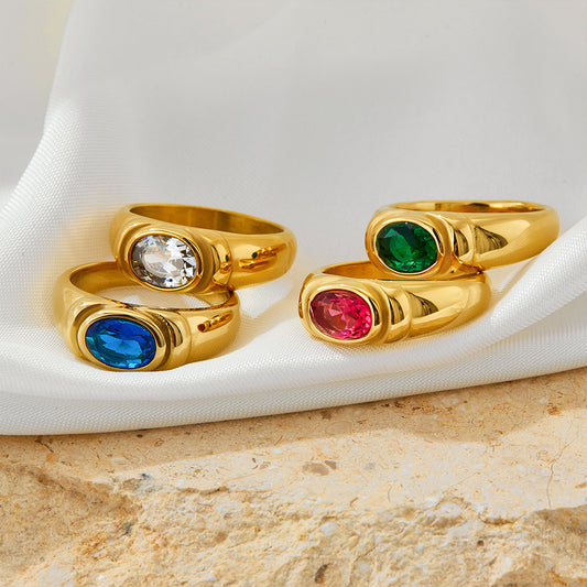 Colorful stainless steel ring with zircon