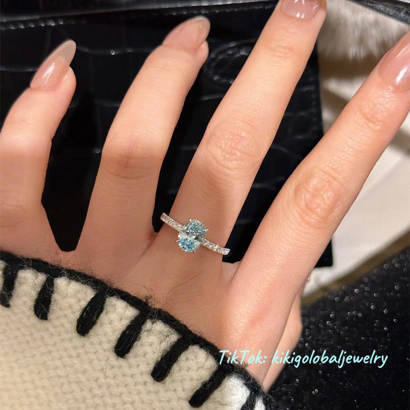 s925 sterling silver sea blue high carbon diamond zircon ring