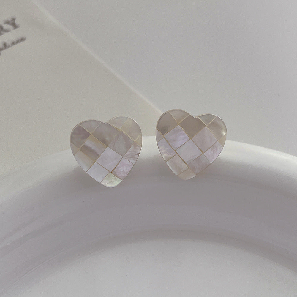 Geometric Mosaic Heart Shell Earrings