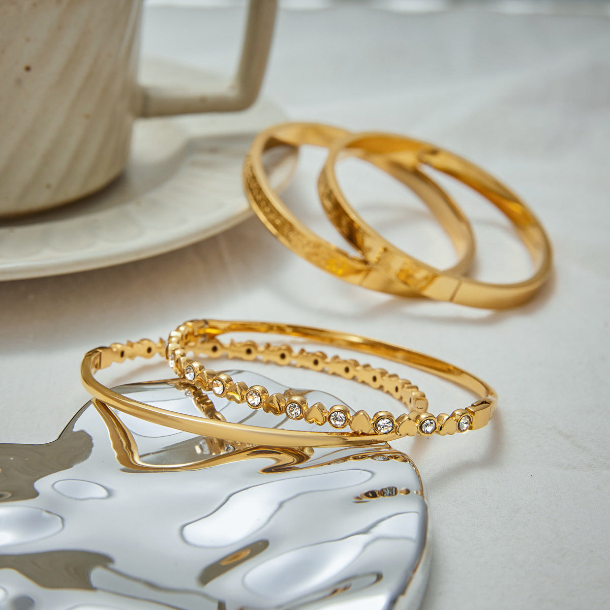 18K gold stainless steel zircon heart bracelet