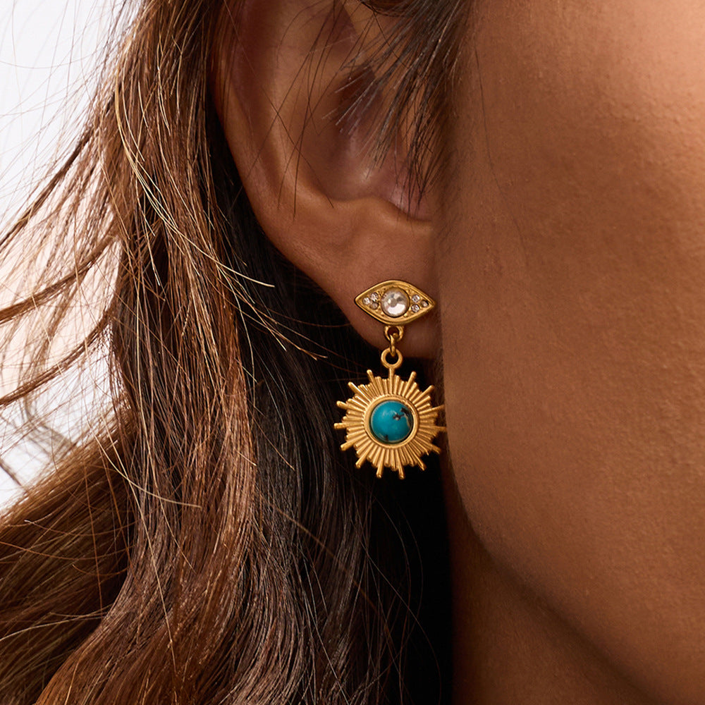 18K Gold Stainless Steel Devil's Eye Sun Stud Earrings