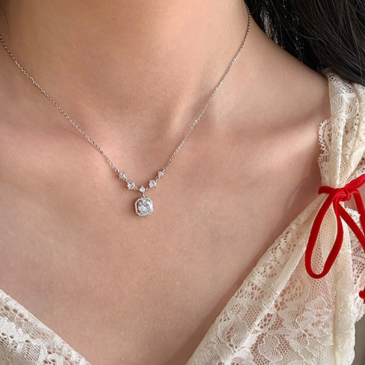 S925 silver square diamond necklace