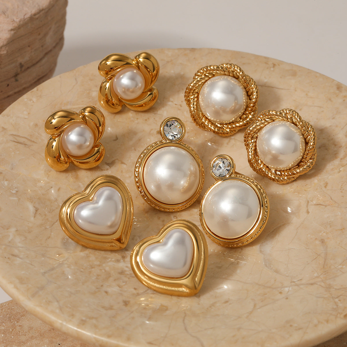 316 stainless steel heart flower pearl earrings