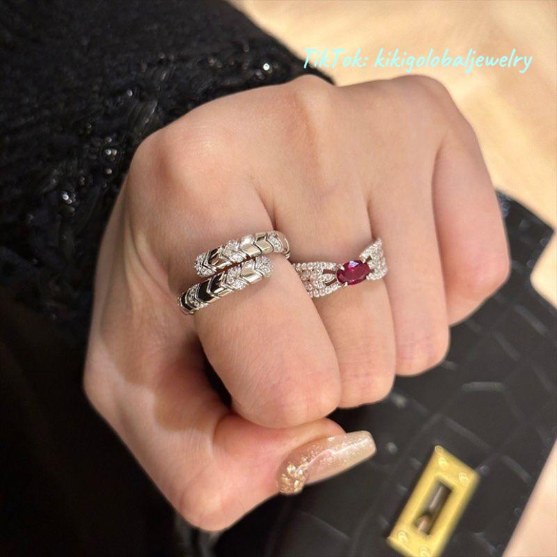 S925 silver snake spring diamond ring